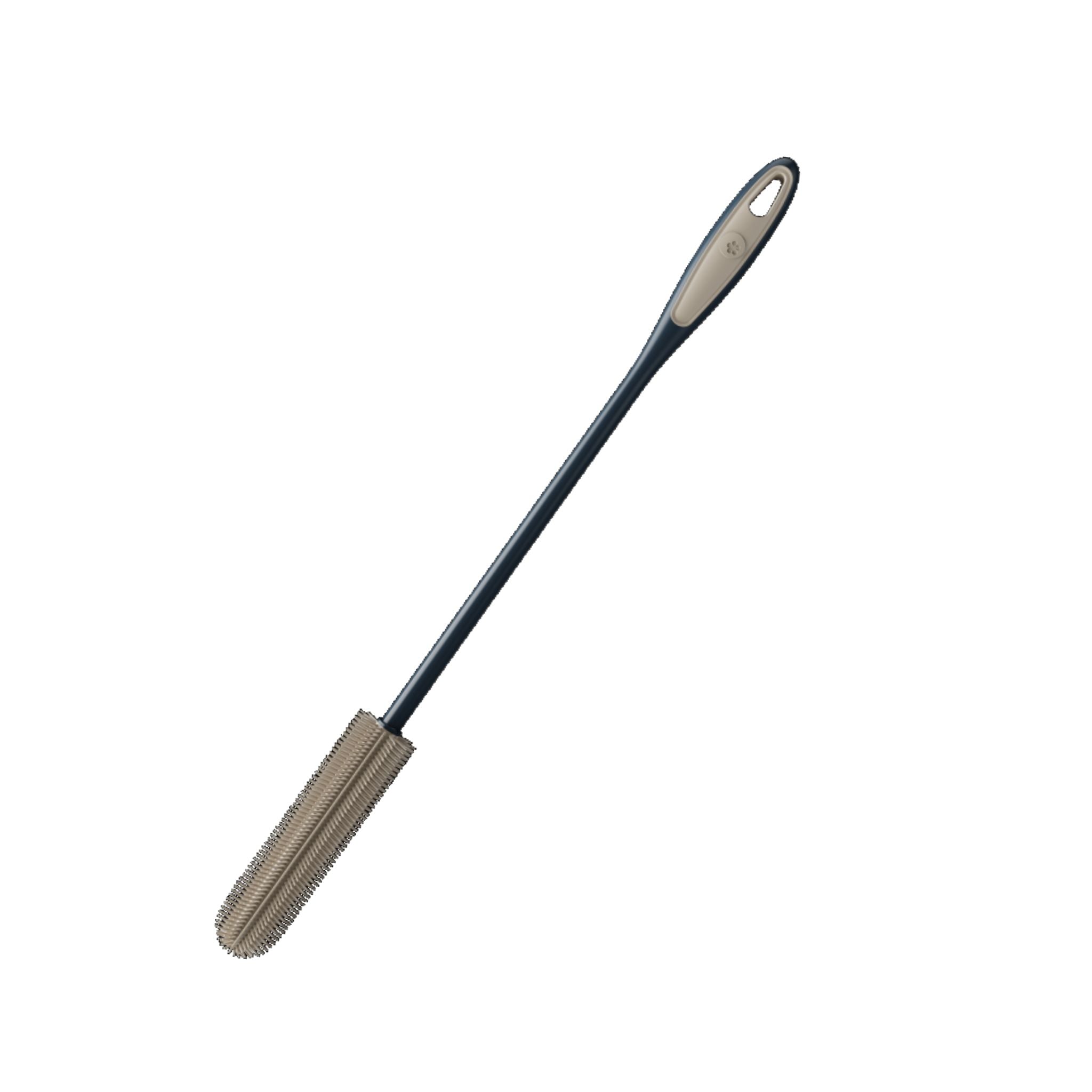 Dünne Flaschenbürste mit langem Griff in Taupe und Anthrazit.