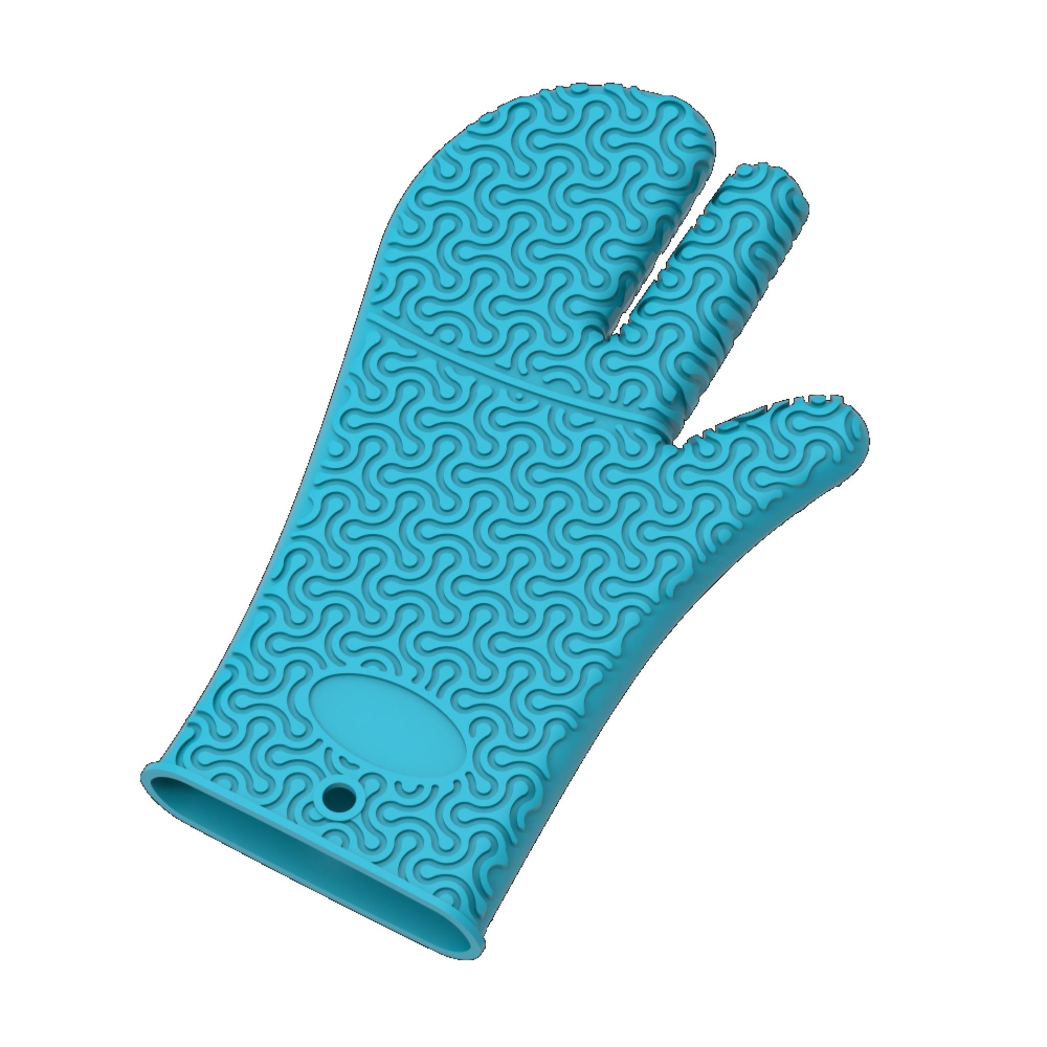 Anthrazitfarbener Ofenhandschuh mit dreifingrigem Design und rutschfestem Muster.