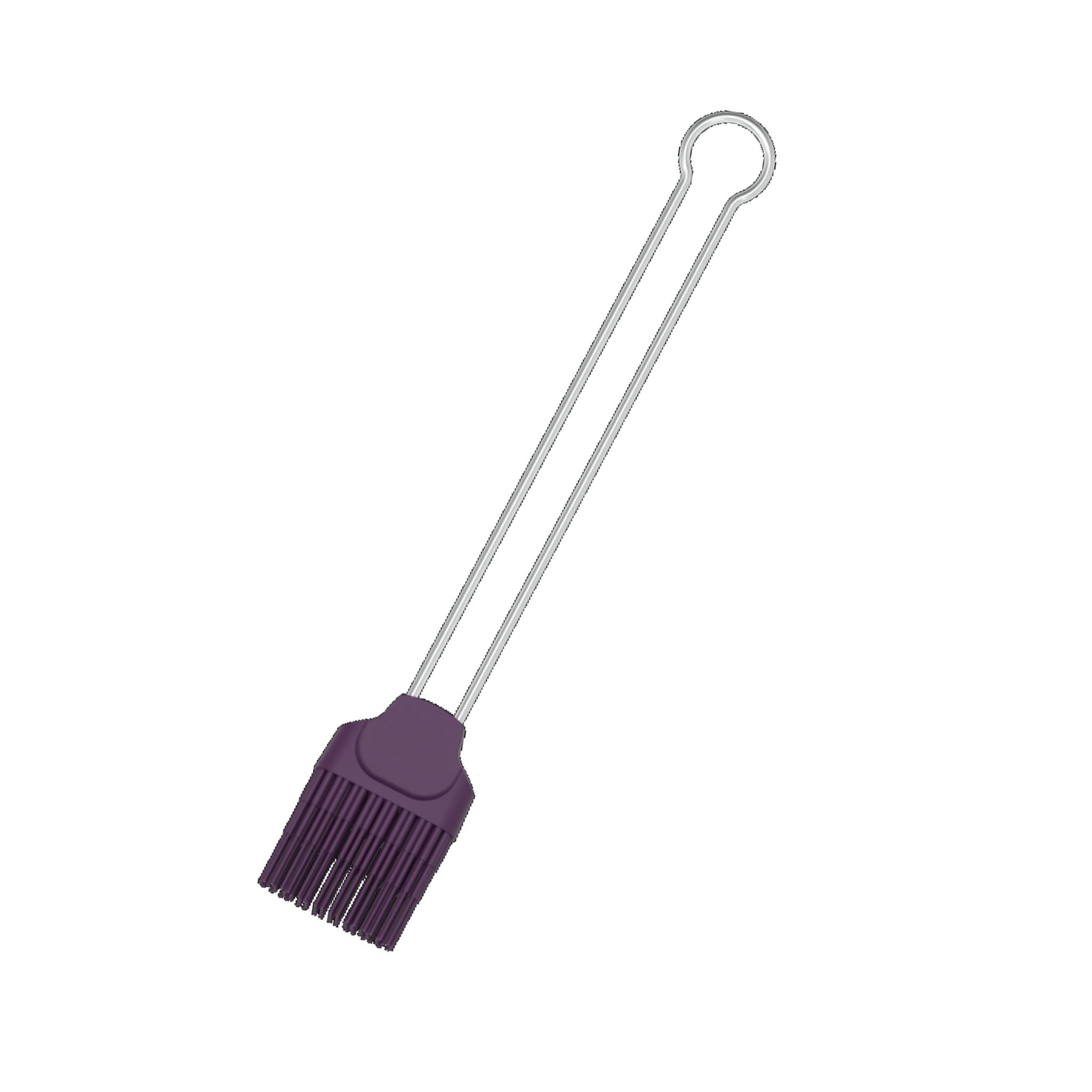 Backpinsel mit lila Silikonborsten und langem Edelstahlgriff.