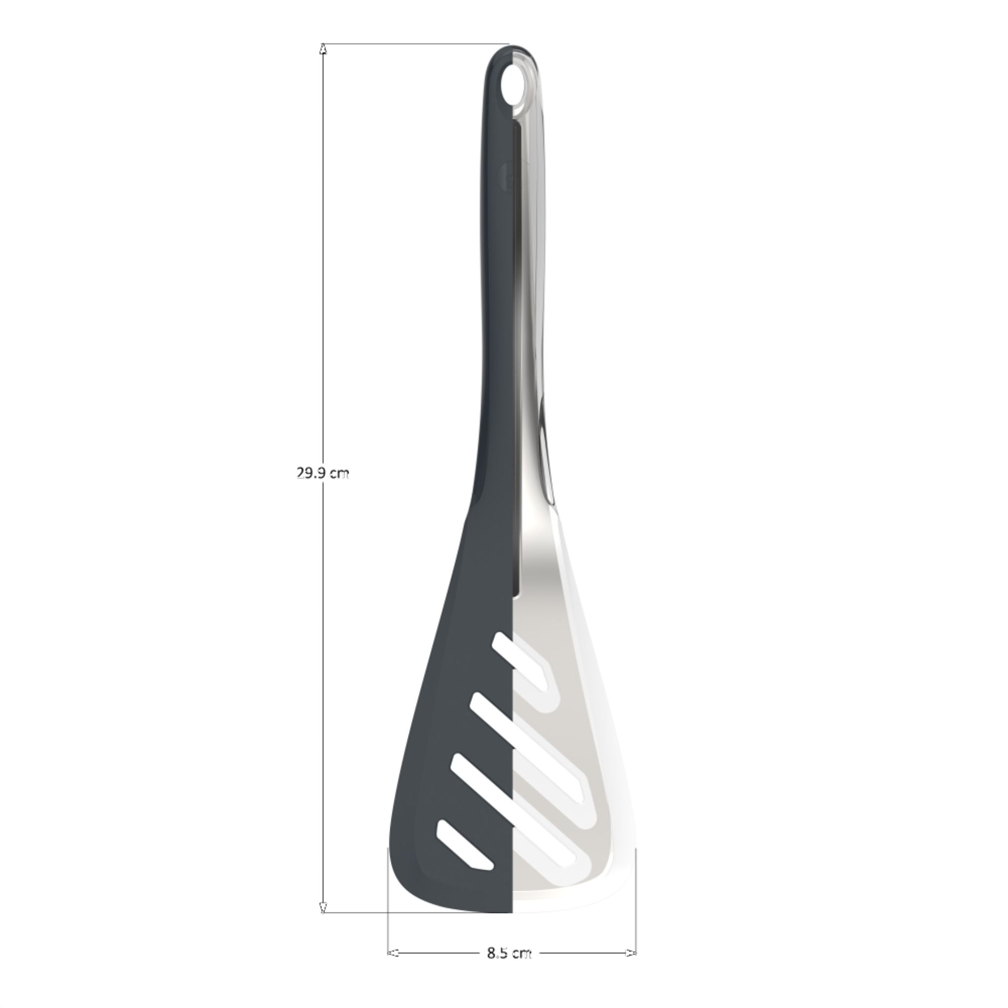 Anthrazitfarbener Schlitzwender mit ergonomischem Griff und schmalen Schlitzen, 30,5 cm lang.