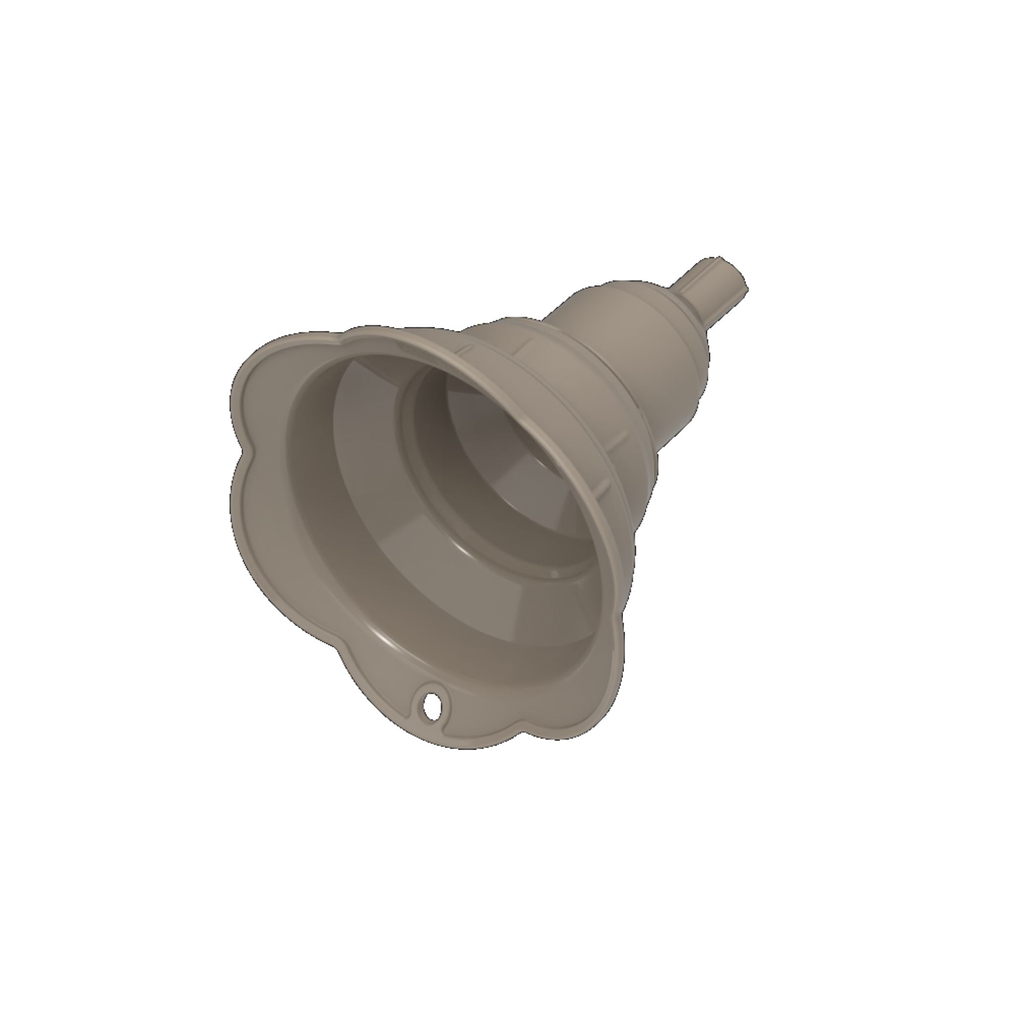 Falttrichter in Taupe mit Blumenform und kleinem Ausguss.