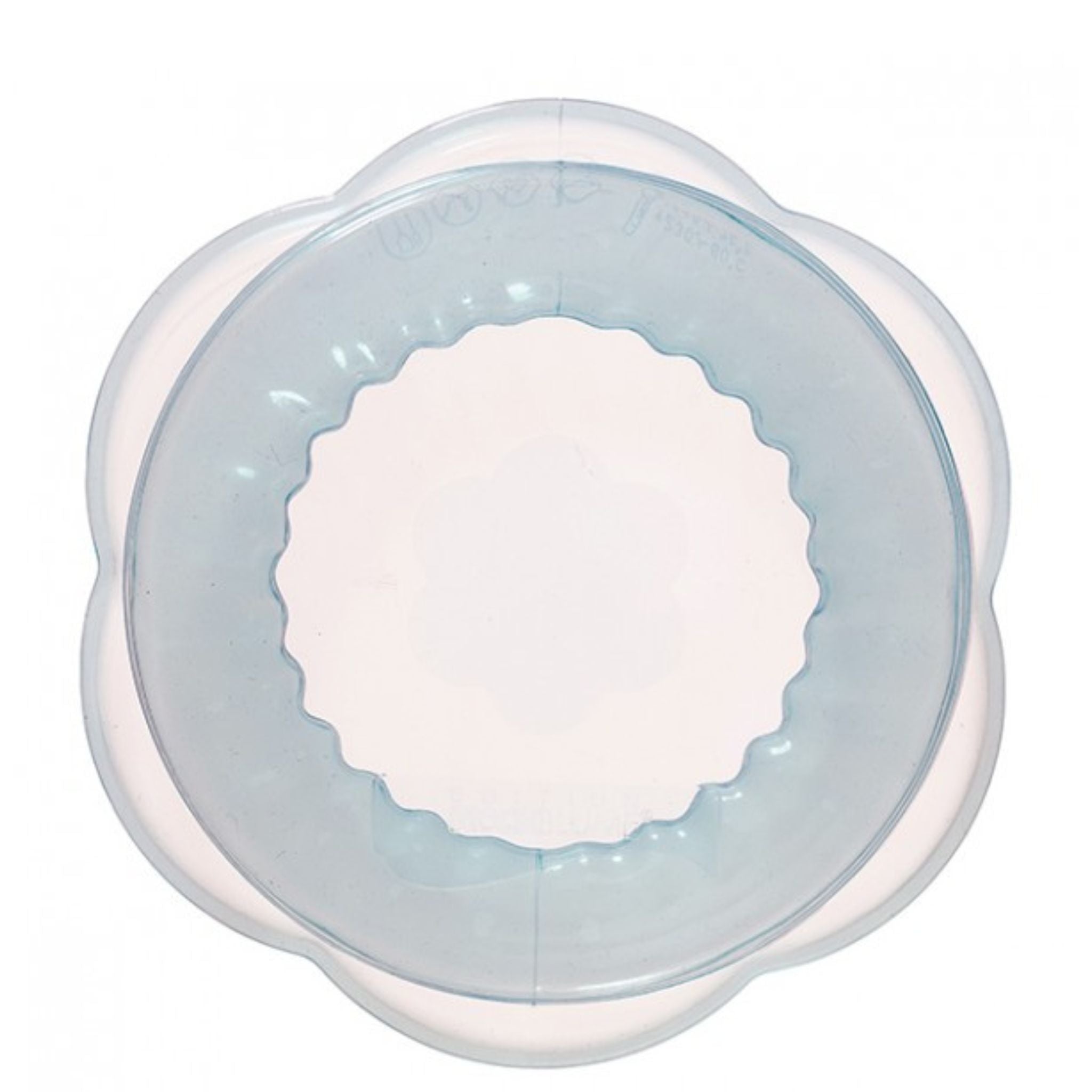 Transparenter, hellblauer Kunststoff-Deckel mit wellenförmigem Innenrand, Ø 20 cm.