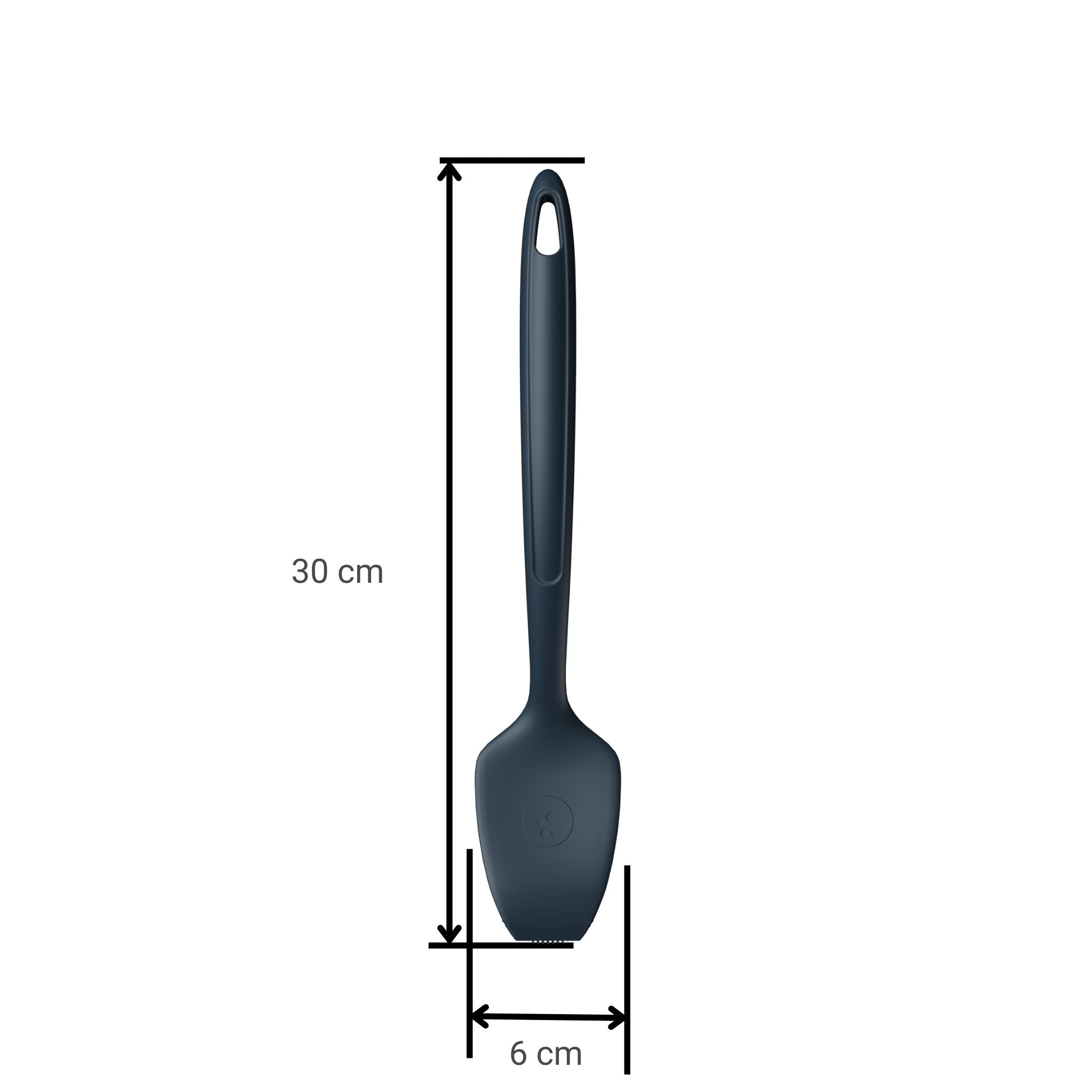 Anthrazitfarbene Spülbürste mit schmalem Griff und breitem Bürstenkopf, Länge 30 cm.
